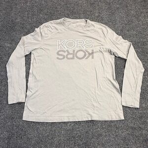 Michael Kors Mens Grey Long Sleeve Graphic T-Shirt Cotton Crew Neck Large L